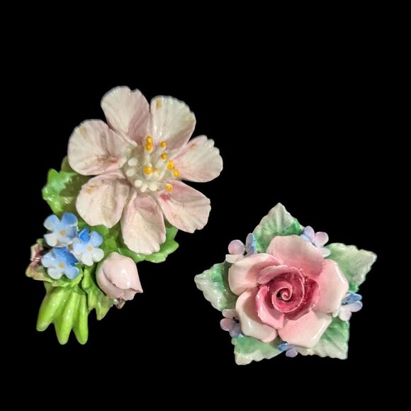 Vintage Hand Painted Floral Porcelain Brooch Lot By Scruples & Denton - Picture 2 of 8